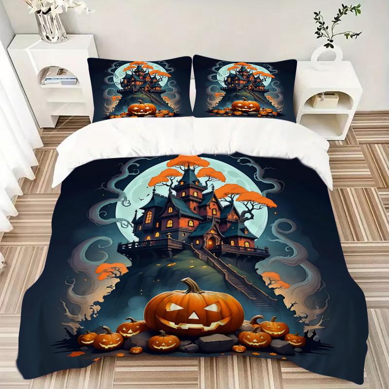 3pc Halloween Haunted Cover Set - 1 Quilt Cover + 2 Pillowcases, All Seasons Bedroom Setting, Perfect for Home016