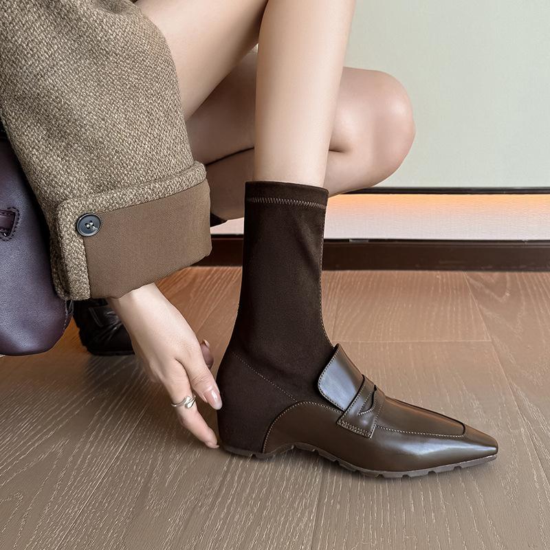 3.5CM Celebrity Style Fashion Simple Temperament Short Boots 2025 Autumn New Pointed Flat Bottom Inner Height Increase Thin Boots
