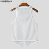 INCERUN Sommer Herre U-hals Ermeløs Knapper Blonder Mesh Gjennomsiktig Casual Tanktopper