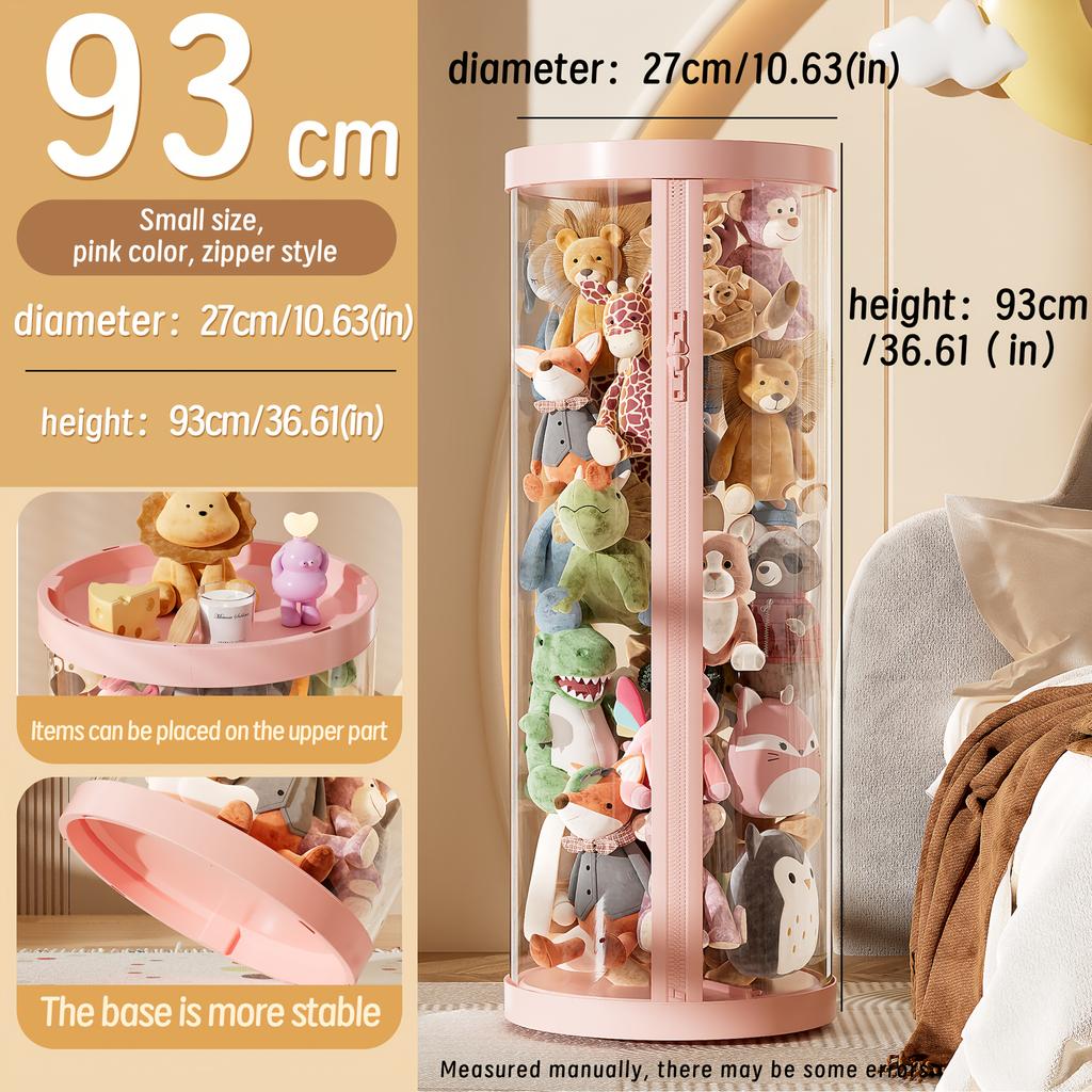 Transparent Storage Box Put Dolls Plush Toys Storage Cylinder with Lid|Perfect for Christmas & Halloween Decor|All-Round Display