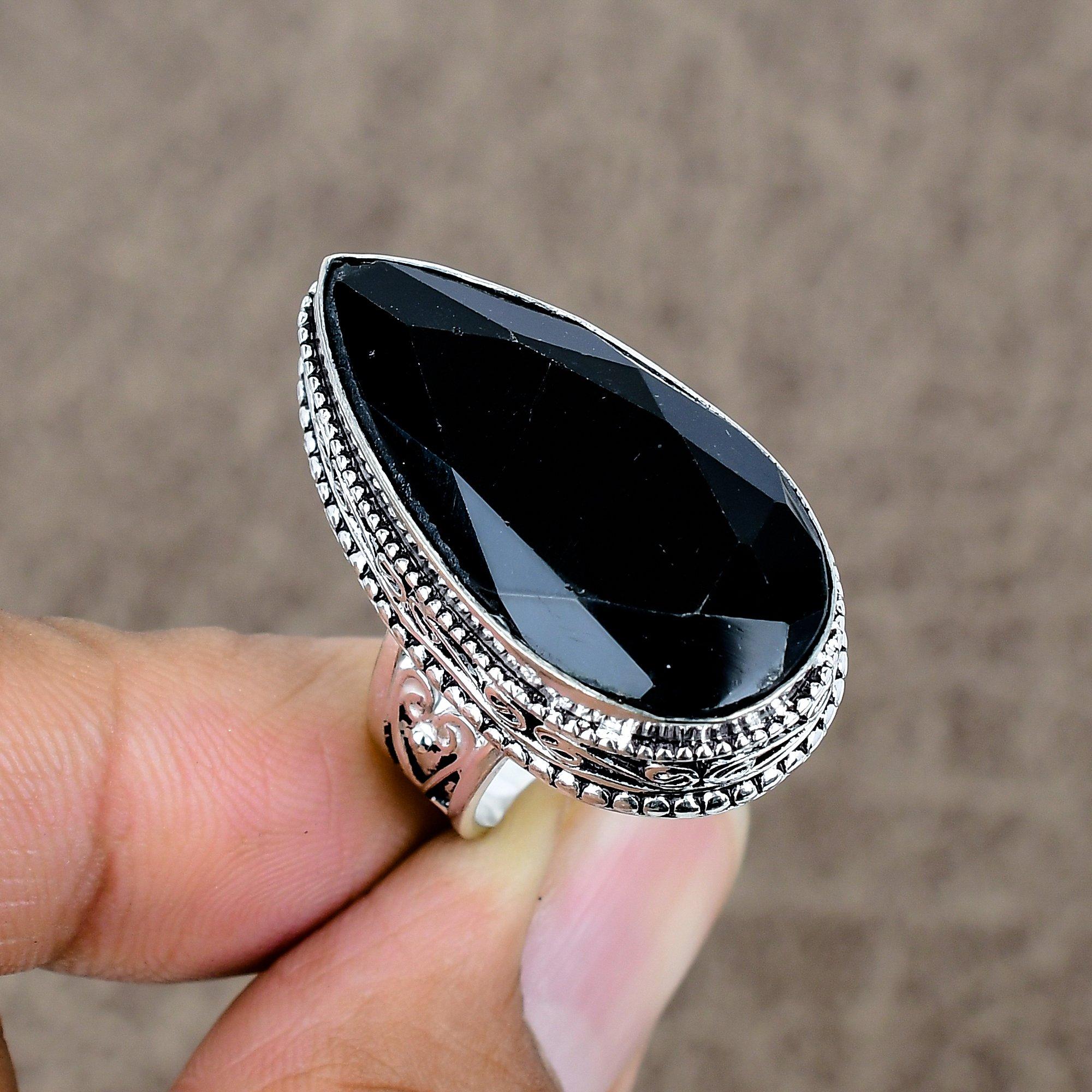 

Black Spinel Genstone Handmade 925 Sterling Silver Jewelry Ring Size 7.5 KKG-476