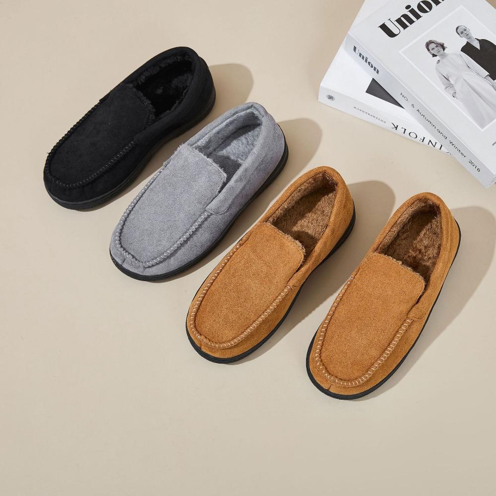 Men's Fluffy Warm Moccasin Slippers Closed Back Non Slip Indoor Outdoor House Bedroom Slippers Fleece Lined Winter