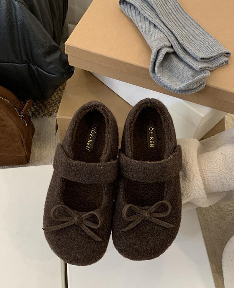 

Fashion Women s Cotton Shoes 2025 Winter New Plush Thicken Warm Mary Jane Shoes Fashion Bow Knot Lightweight Comfortable Casual Flats 35 темно-коричневого