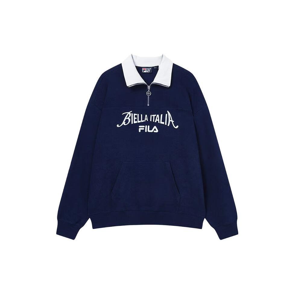 

FILA American Vintage Sweatshirt Autumn Letter Print Loose Polo Neck Pullover Unisex sweatshirt Deep-Sea-Blue F11U339201FNV XS
