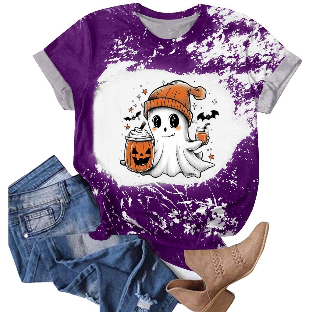 Halloween Shirts for Women Cute Shirt Fall Tshirt Gradient Graphic Tees Casual Short Sleeve Tops