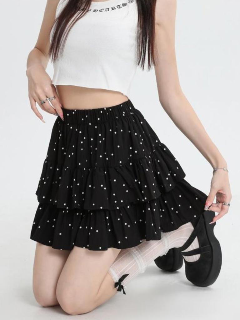 Women's Pleated A-line Skirt White Ruffles Elastic Waist Slim Thin Casual Cute Sweet Cake Skirts Summer Clothing Y2k