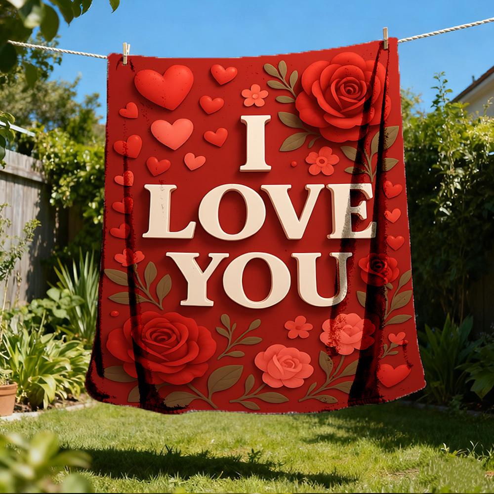 1pc Love Rose Outdoor Blanket - Lightweight Flannel Throw For Travel, Camping, Gifts For Family Or Friends Yy251114263