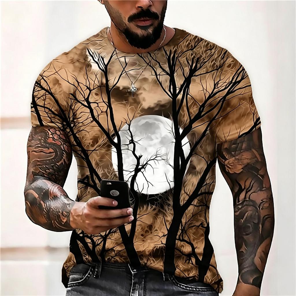 Men's Casual Printed Short Sleeve T Shirt Lightweight Breathable Crew Neck Tee Halloween Theme Graphic Design