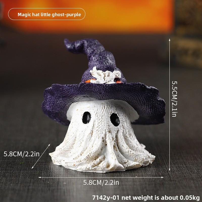 Halloween Magic Hat Ghost Figurine Miniature Landscape Ghost Resin Decoration Atmosphere-enhancing Small Decoration