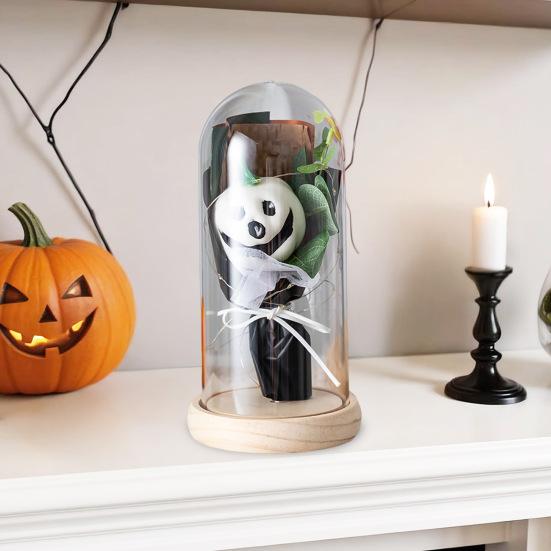 Halloween Light Up Pumpkin In Clear Cloche Handmade Glowing Pumpkin Light for Home Kitchen Mantel Tabletop Indoor Halloween Decoration