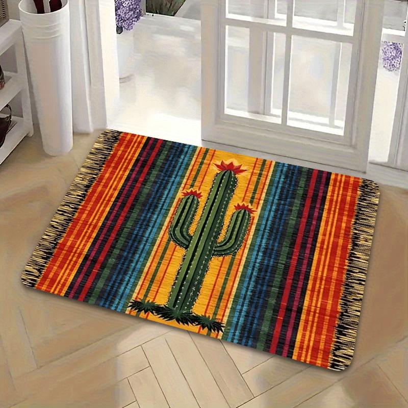 

Rainbow Stripe Doormat Feature Cactus Carpet Welcome Mat Outdoor Carpet Soft Living Room Carpet Rug For Bedroom Home Deco 60X90CM (2X2.95FT