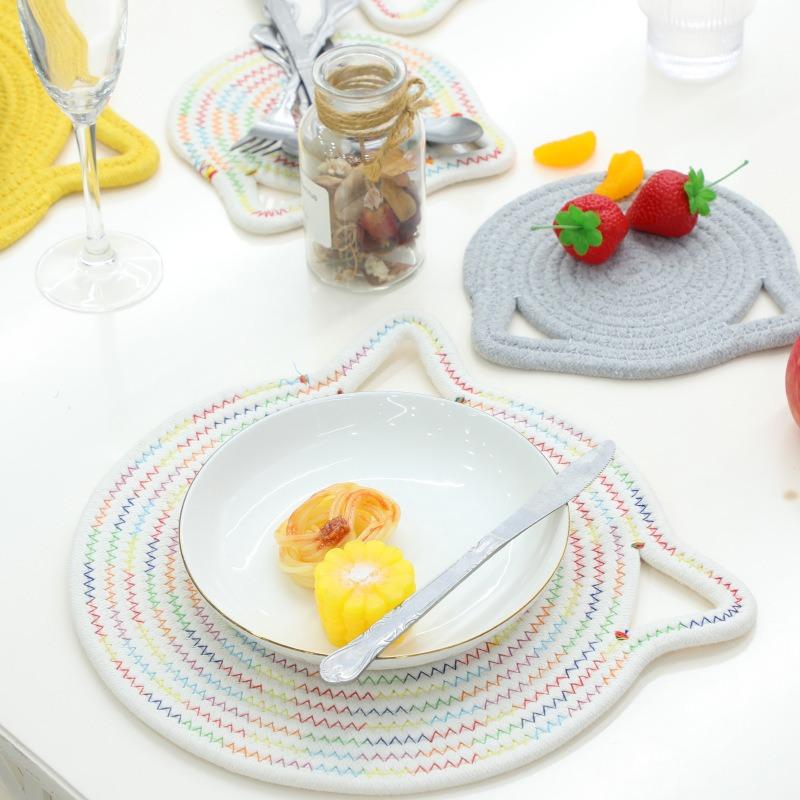 30cm simple solid color cat ear cotton rope placemat kitchen insulation and heat-resistant pad cotton thread pot mat cup mat