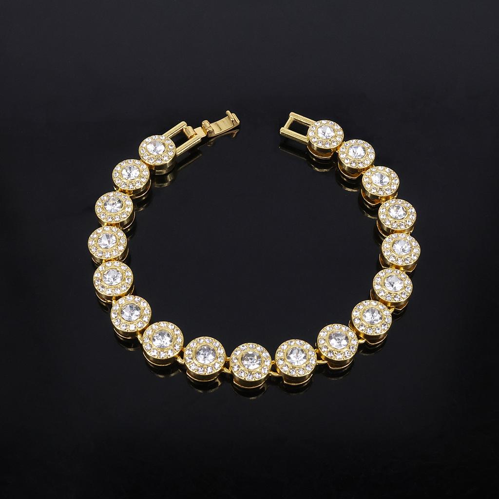Conjunto de Colar e Pulseira de Corrente de Tênis Hip Hop com Strass Redondo Brilhante para Mulheres Homens Joias Presente
