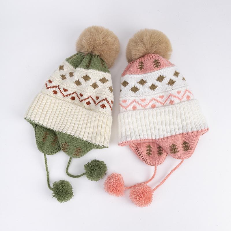 Autumn and Winter Children's Knitted Hats Boys and Girls Winter Wool Ear Caps Warm Casual Cold Wool Caps