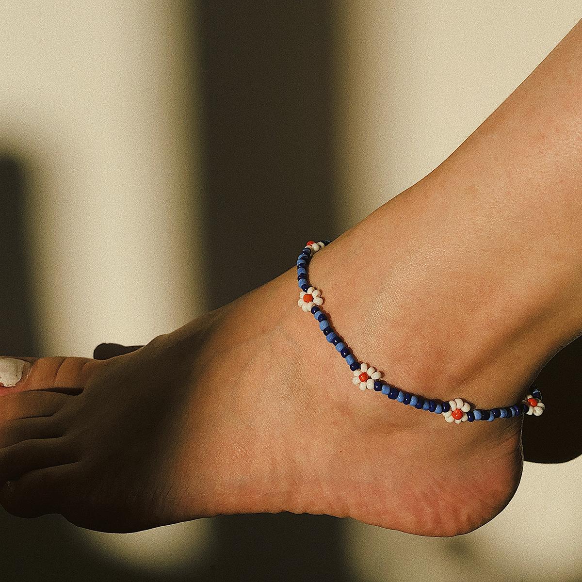 

Colorful Rice Beads Handmade Beaded Necklace, Simple Daisy Small Flower Necklace Neck Chain For Women