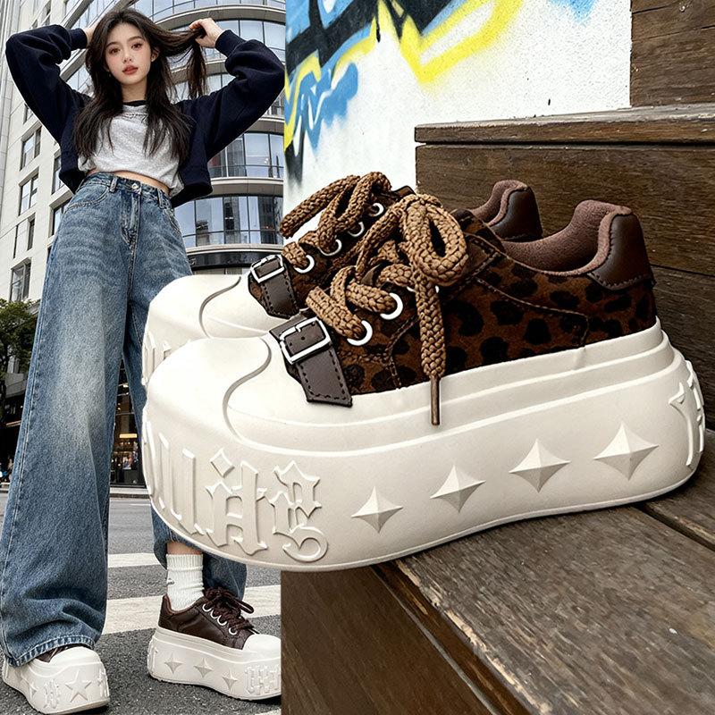 European Big Head Bread Shoes Women's New Thick-soled Muffin Shoes Versatile Small Height Increase Casual Board Shoes