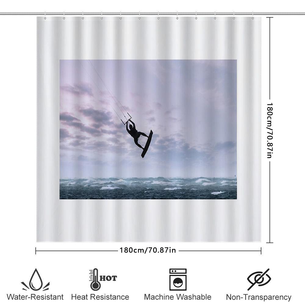 Ocean Wave Surfing Shower Curtain Beach Tropical Seascapes Home Decor Bathroom Art Coastal Vibes Modern Style Waterproof Fabric