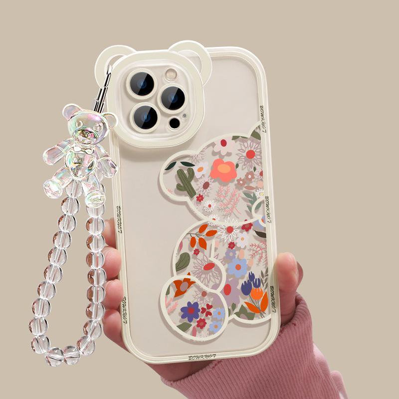 2025 New Transparent Phone Case with Bear Ears & Floral Design iPhone 14 Plus белый