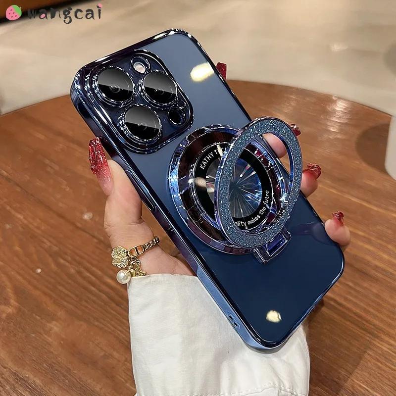 For Samsung Galaxy A55 A54 A53 A52 A73 A72 A71 A70 A51 A50 A50S A30S Glitter Magnetic Holder Stand Case Simple Shockproof Clear