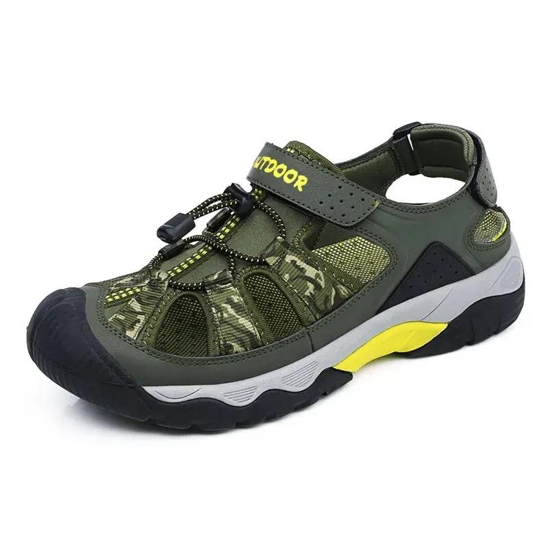 

Summer Men Sandals Outdoor Breathable Beach HikingNon-slip Wading Shoes Thick Sole Closed Toe Aqua Shoes 38 армия зеленый