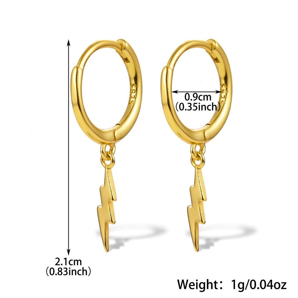 S925 Sterling Silver Light Gold Lightning Ear Cuff Earring - Elegant European & American Style Accessory for Women