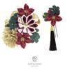 SOUBIEN Hair Ornament Set for Graduation and Perfect for Furisode and Hakama Features Red Chrysanthemum and Ping Pong Flower Braided and Made in