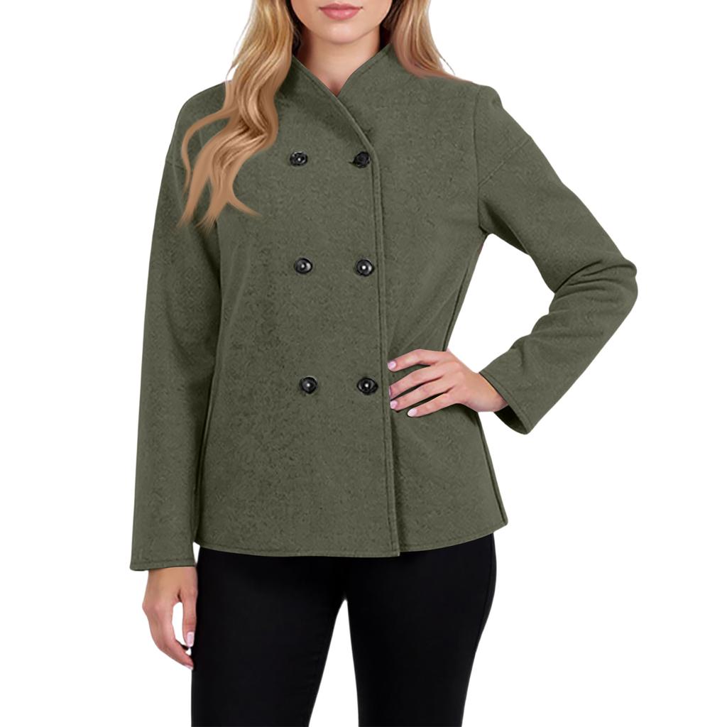 Ladies' Casual Temperament Double Breasted Solid Color V-neck Coat Jacket