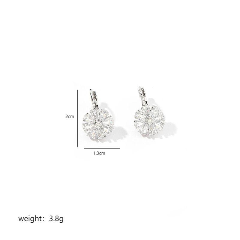 1 Pair Blue Flower CZ Zirconia Hoop Earrings for Women Girl Daily Wear Party Wedding Gift