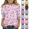 Print Tops For Youth Girls 4-11 Years Round Neck 3/4 Sleeves T-Shirts Trendy Tops Outfit Tees
