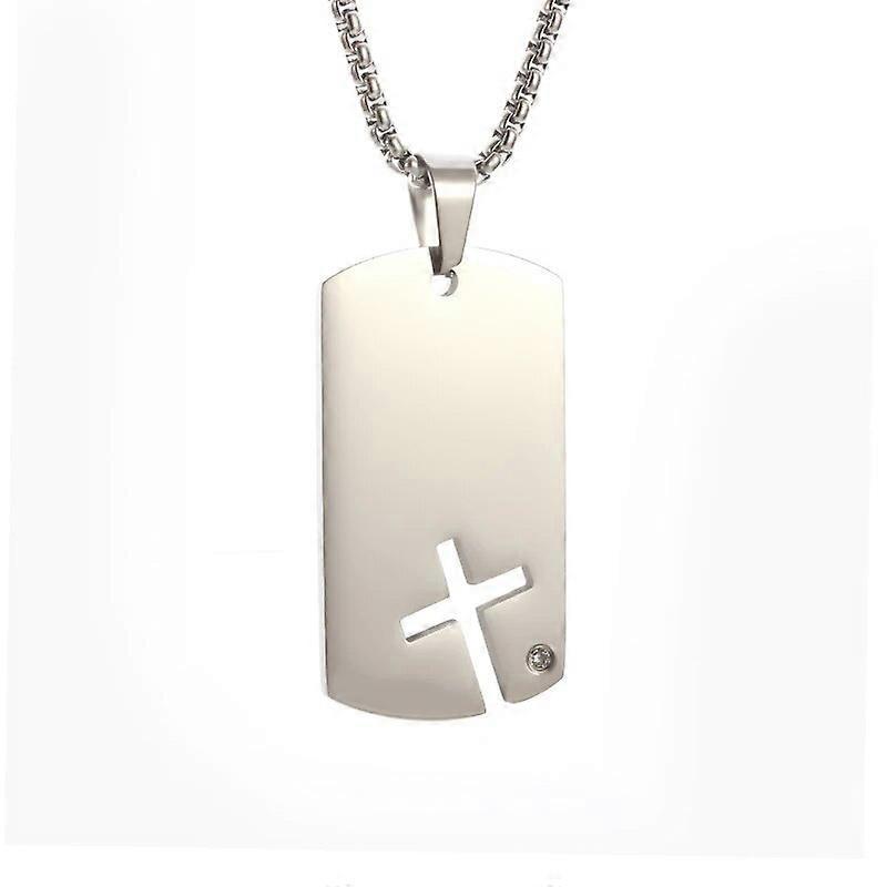 Cross Dog Tag Necklace Stainless Steel Hollowed Out Cross Pendant for Men Women Strong and Brave Christian Jewellery Amulet Gift
