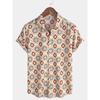 Mens Striped Casual Holiday Short Sleeve Orange Summer Button Down Shirt Hawaiian Shirt Summer Spring Lapel Button Down
