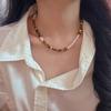 Vintage Maillard High Quality Natural Tiger'S Eye Stone Artificial Crystal Pearl Necklace Clavicle Chain