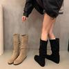 Pleated knee-folding boots piled up new locomotives but thin retro high boots inner height increase women's boots