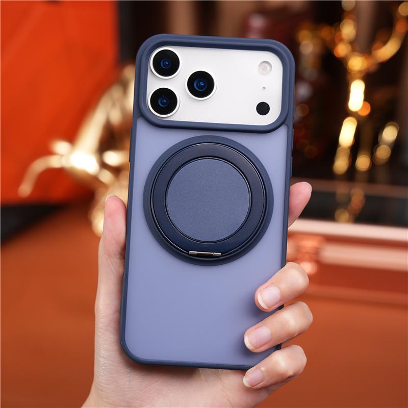 IPhone 17 16Pro 15 14 17Pro Max Matte Shockproof Stand Holder Back Cover Luxury Rotating Pivot Magnetic Bracket Magsafe Case