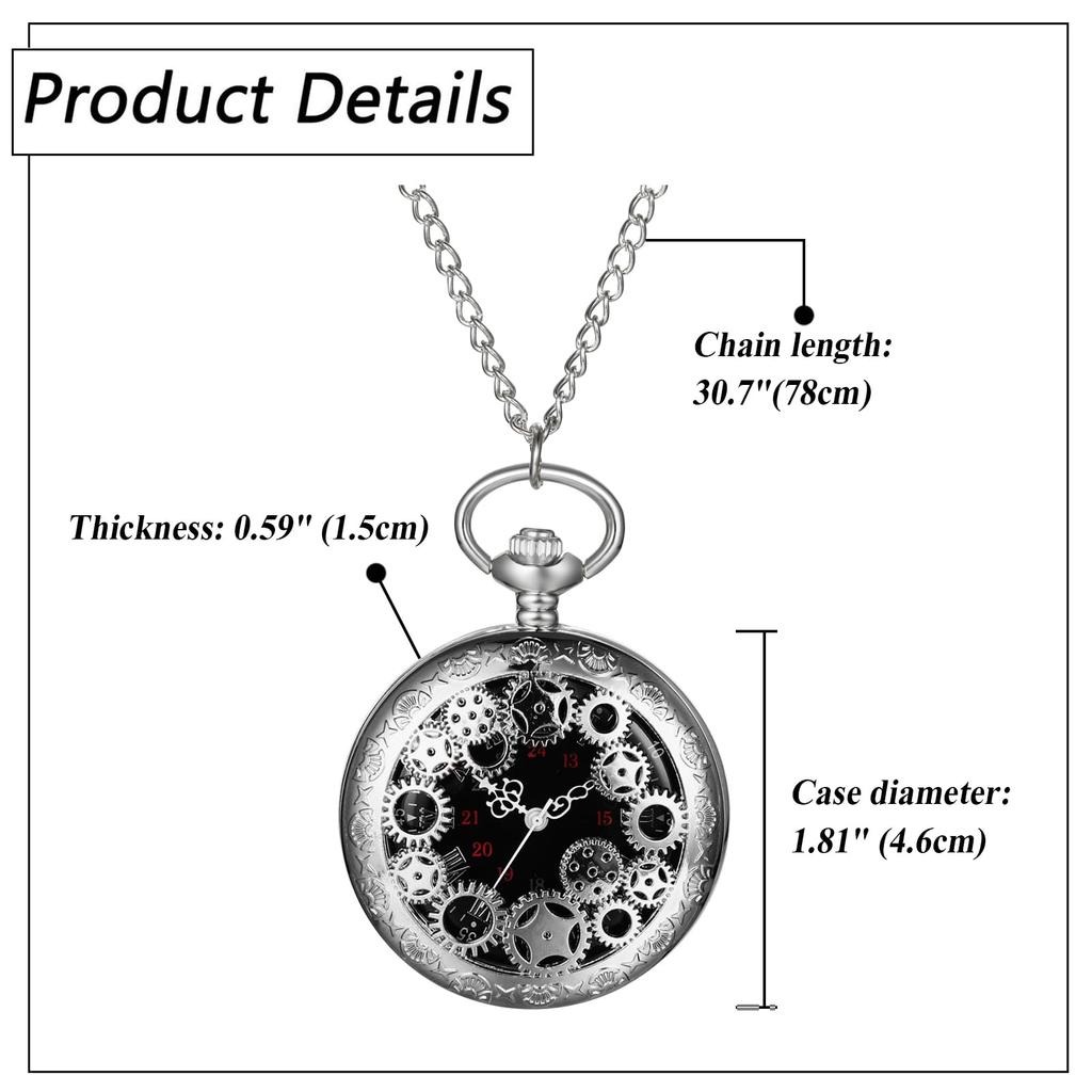 Pocket Watch Gear Skeleton Rome Analog Display Waterproof Pocket Watch Pendant Necklace Chain Birthday Anniversary Christmas Day Present Antique -