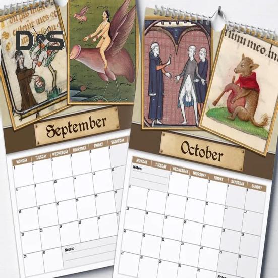 Medieval Dick Pics Calendar 2025 Prank Středověký Dick Nástěnný kalendář Legrační penis Rude kalendář s ilustracemi pro milovníky historie přátelé