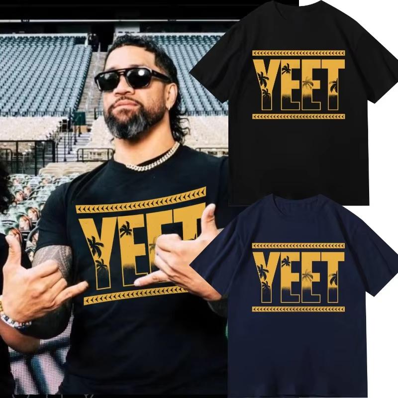 New Summer Plus Size Print Short Sleeve T-shirt for Male Lead Contestant Jey Uso Jeuso YEET Yellow Cotton Trendy T-shirt