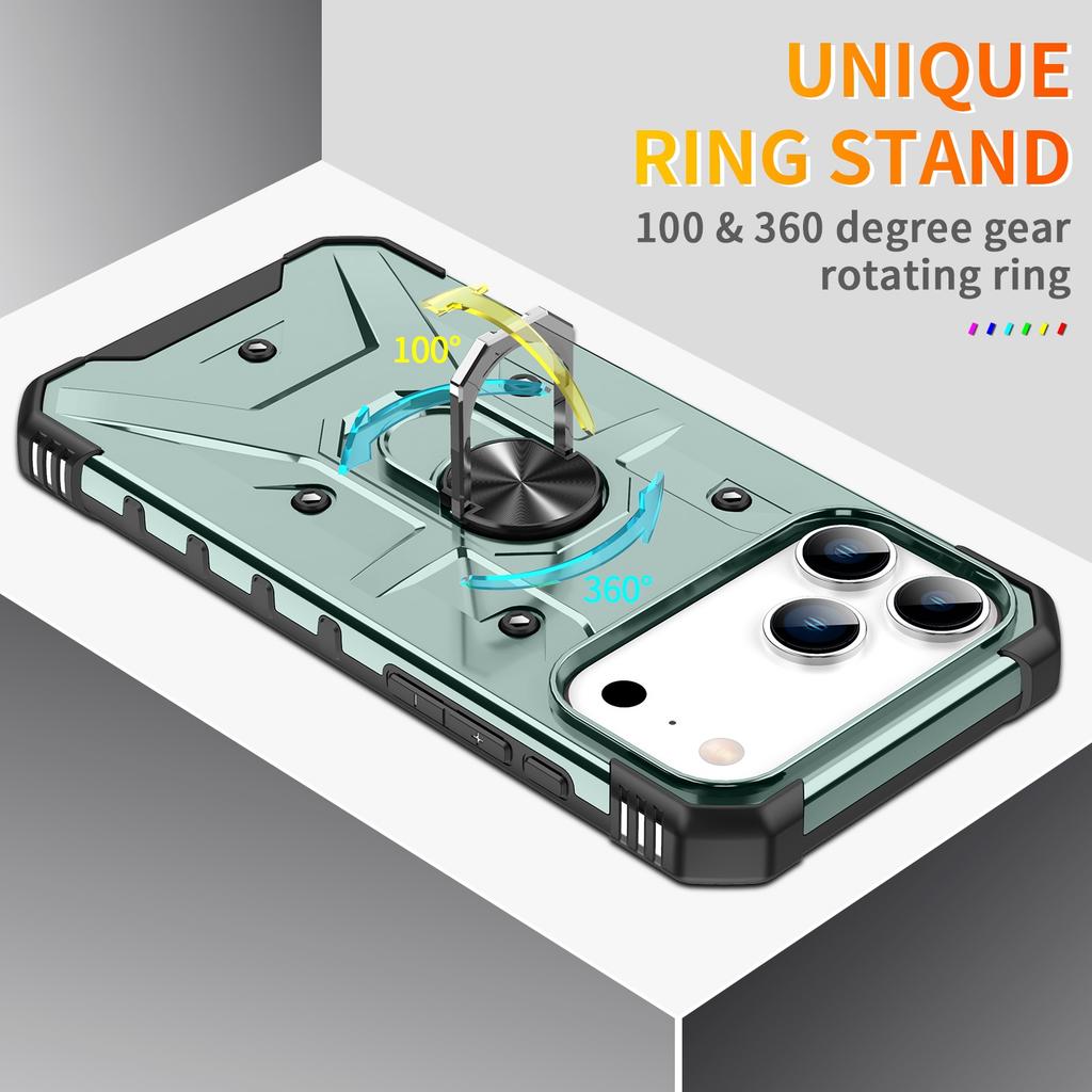 For iPhone 17 Pro Max Case PC+TPU Anti-Drop Phone Cover with Ring Kickstand