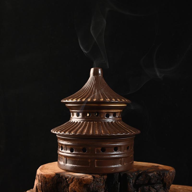 

Colorful Ceramic Pagoda Incense Burner - Antique Temple of Heaven Aroma Tower for Home Decor