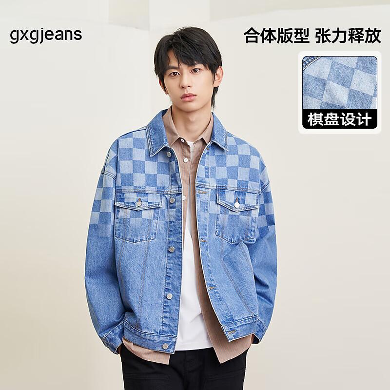 GXGJEANS Men s 2024 Autumn Checkered Denim Jacket L