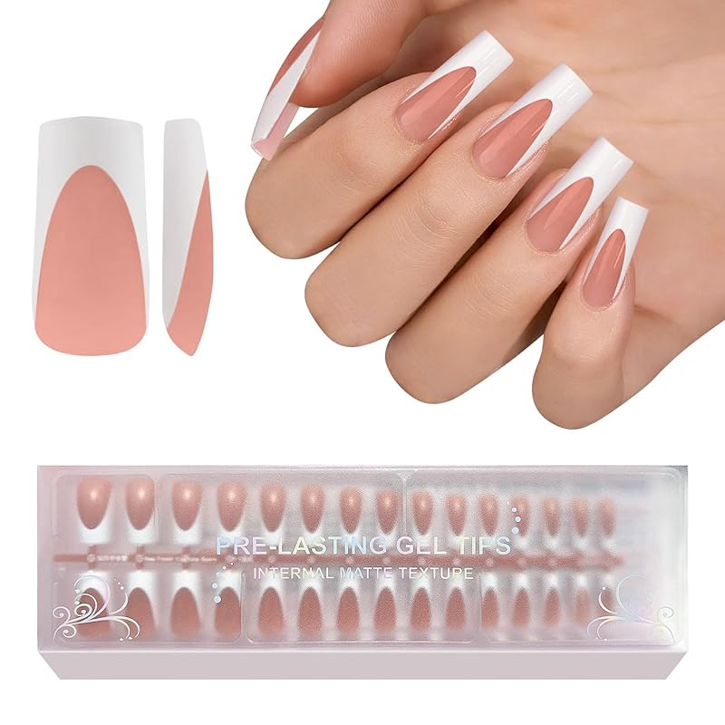 Milky Whit French Tip Press on Nails, 240Pcs French Press On Nail Short Square,Pre-Applied Primer & Top Coat,4 in 1 Gel Nail Tips Soak off Acrylic