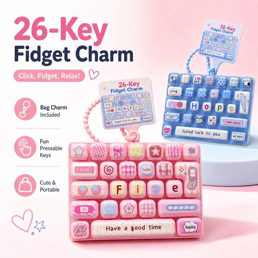 26-key Keyboard Keychain Pressable Keys Keyboard Toy Durable Press Button Toy Bag Ornament