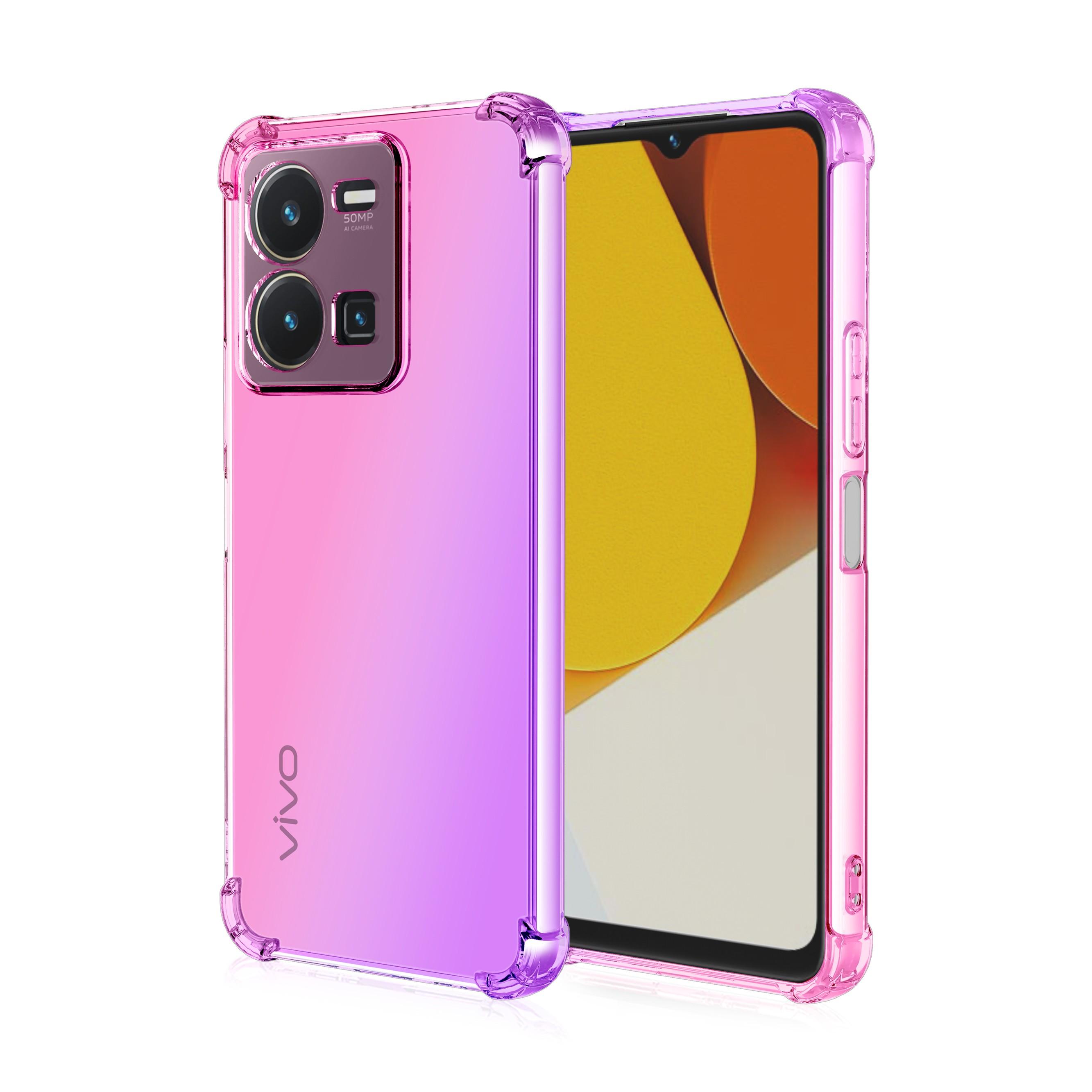 

Прозрачный милый чехол для телефона с градиентом, тонкий, против царапин, гибкий чехол из ТПУ, противоударный защитный чехол для Vivo T1x U3X V7 + V11 PRO V40 SE V30 Lite V29 Vivo V29 5G фиолетовый/розовый