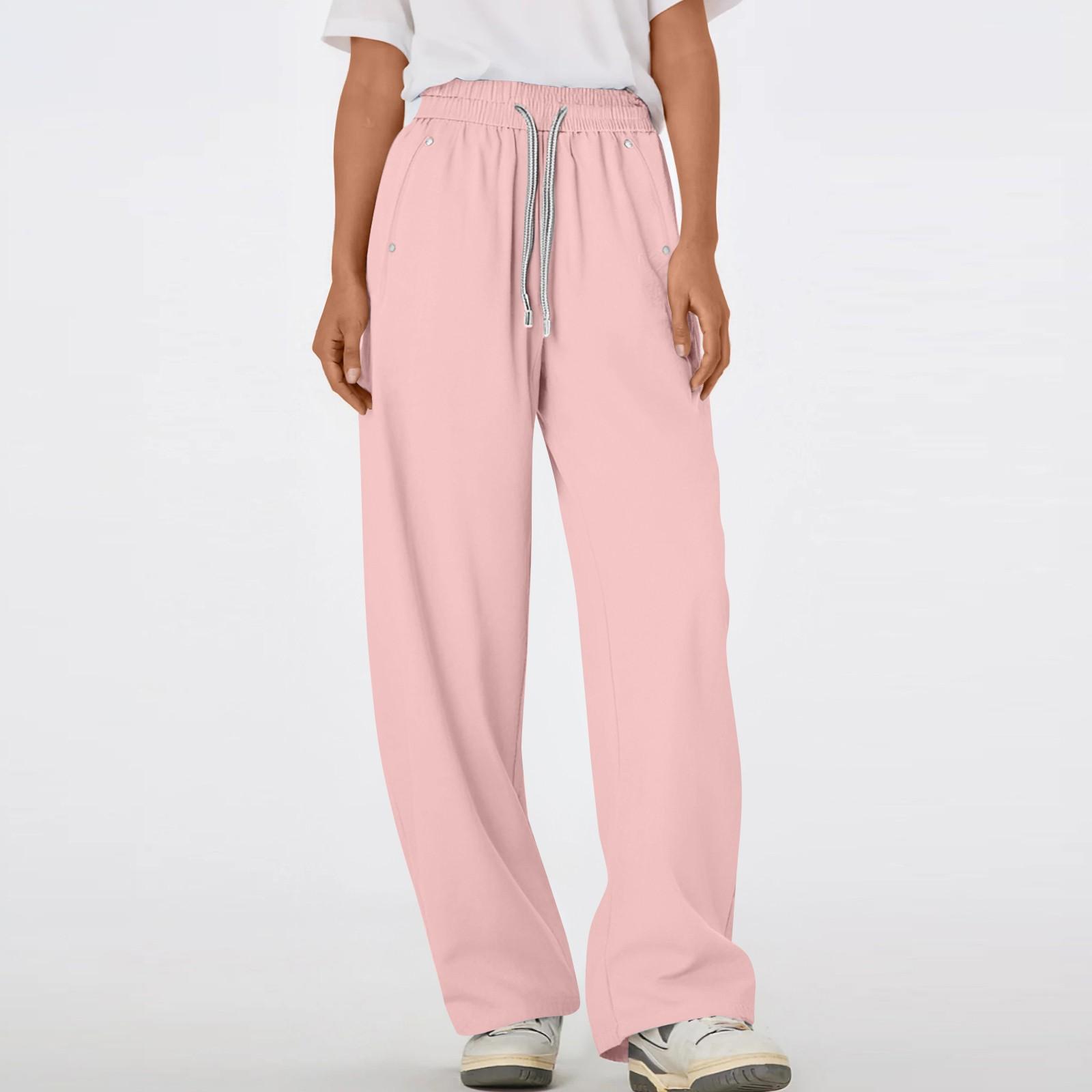 

Женские брюки с несколькими карманами, на кулиске, прямые, зауженные, моп, широкие штанины, однотонные L розовый