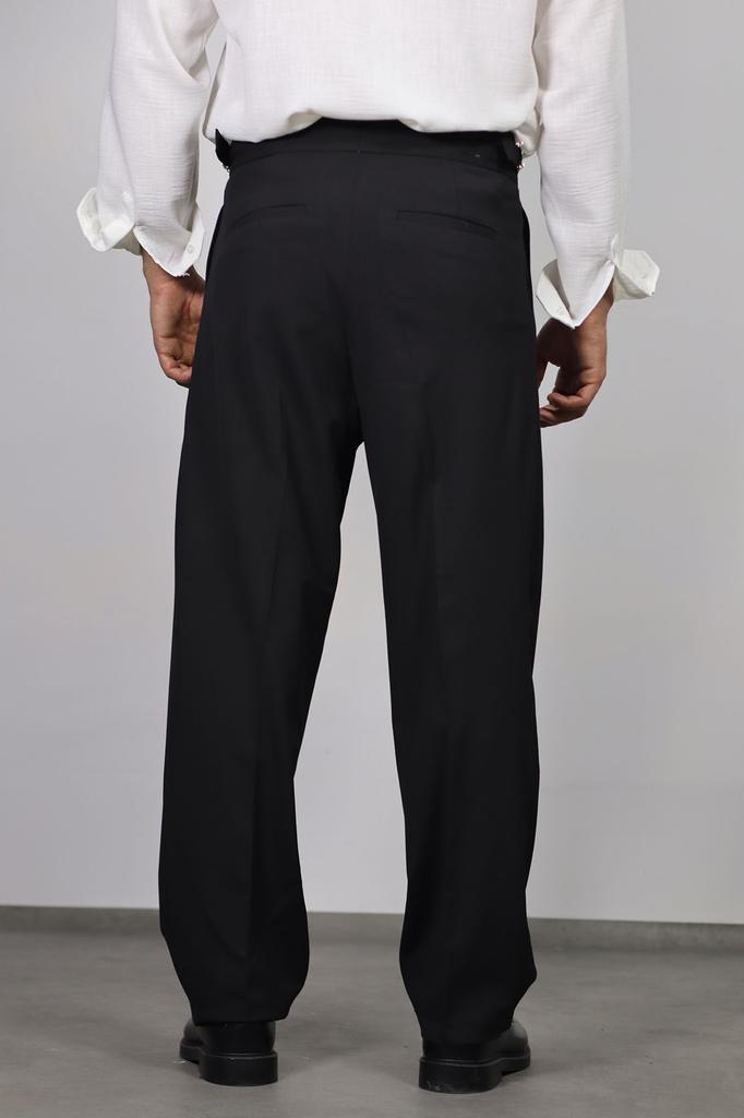 Calças largas masculinas italianas com pregas duplas