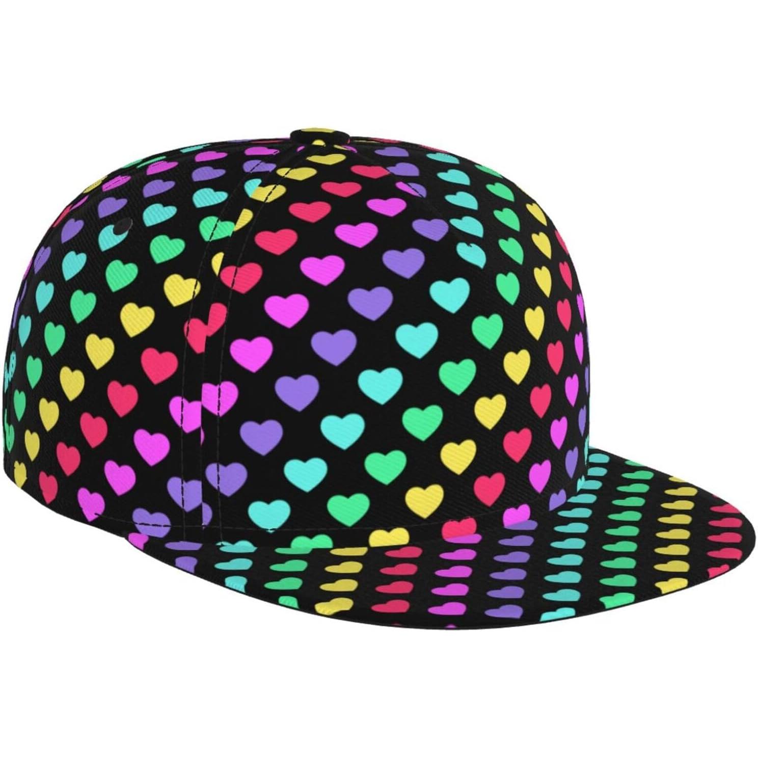 My Extreme Outdoor Activities Women's Flat Bill Trucker Hats For Men Fashion Comfy Adjustable Rainbow Hearts Print Flat Baseball Cap Snapback Cap Dad Hats Cm