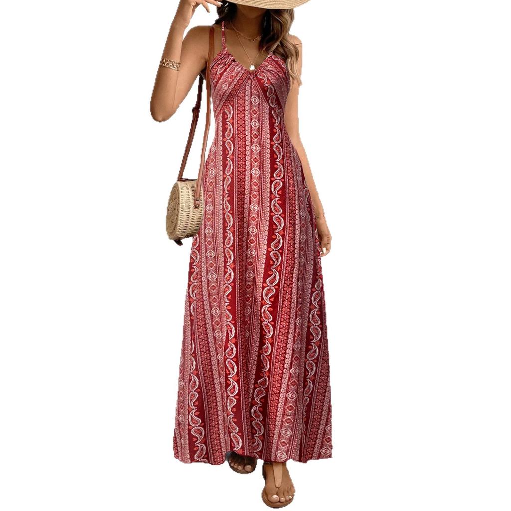European and American Women's Clothing Bohemian Long Suspender Slim Slim Slim Split Design Dress Women