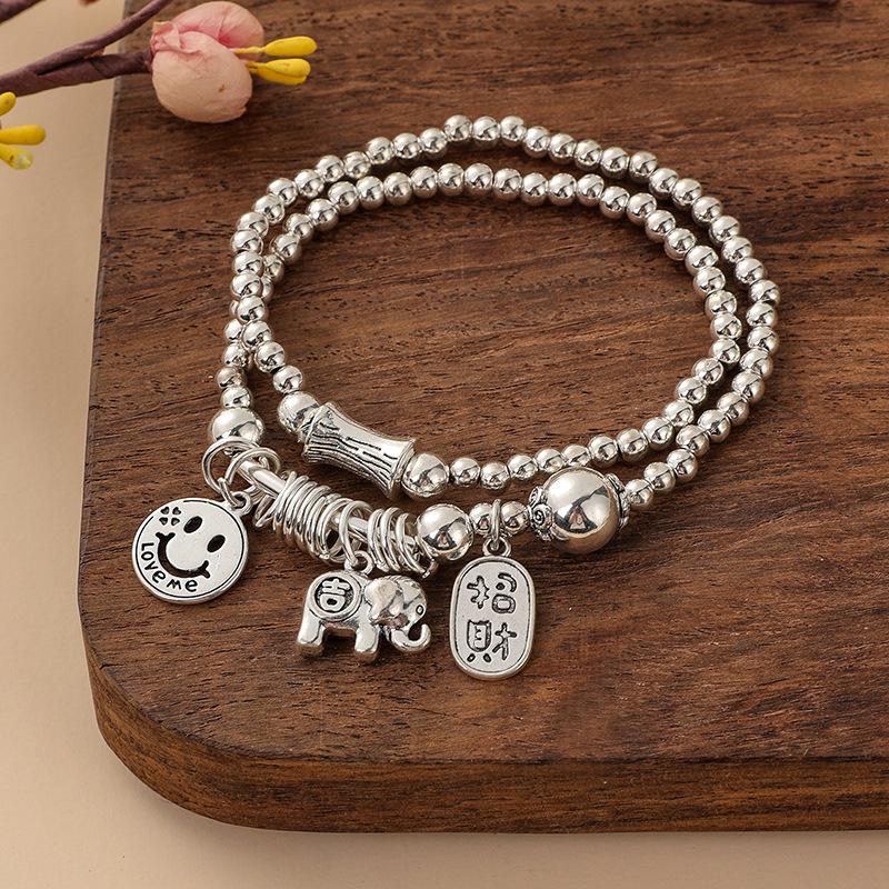 New Silver-Plated Bracelet For Women, Circle Twice And Immediately Have Money Bracelets, Lucky Cat Elephant Pendant Kuaishou Supply