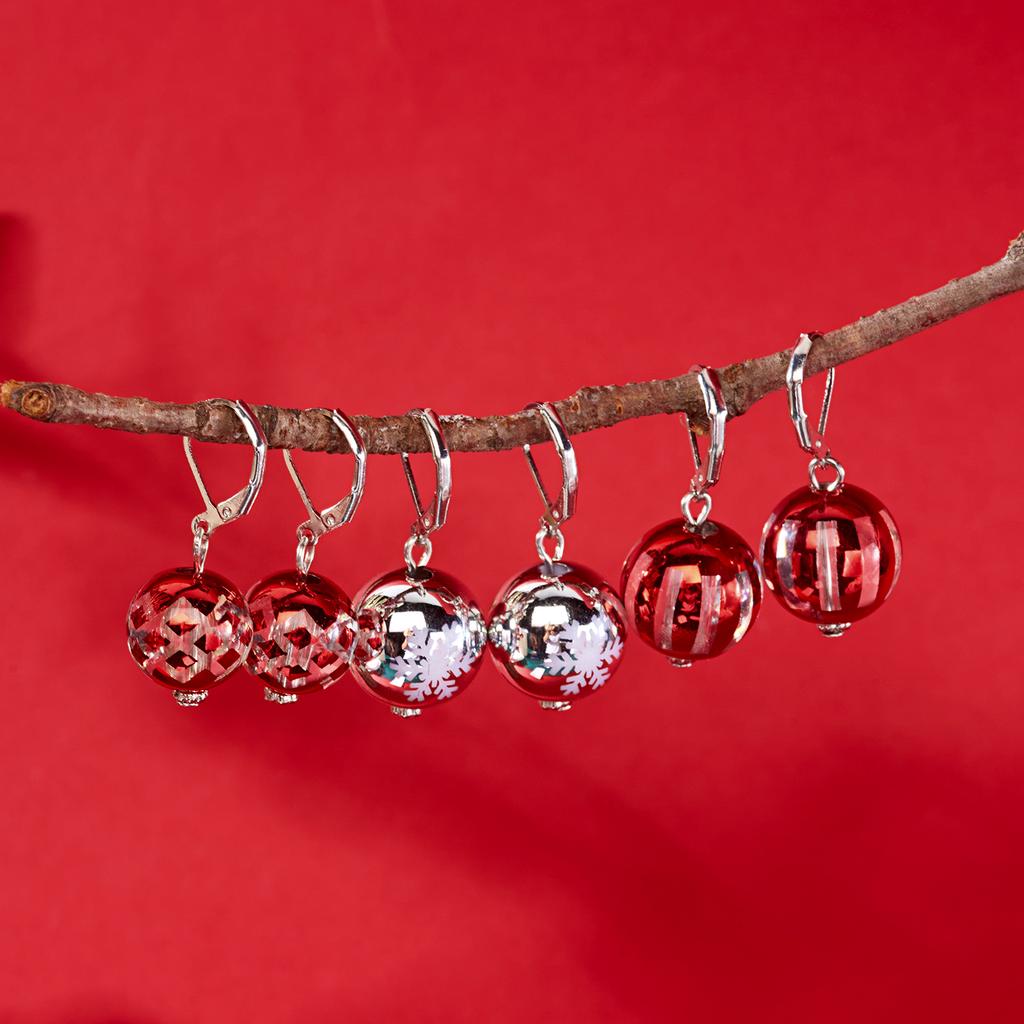3Pairs Acrylic Ball Snowman Dangle Earrings Christmas Tree Snowflake for Women Girl Red Hat Xmas New Year Party Jewelry Gift
