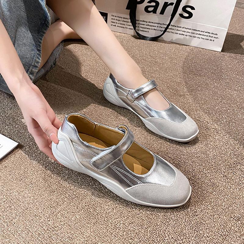 

Retro Mary Jane shoes shallow mouth wide feet fat casual single shoes women s casual ballet shoes soft sole large size women s shoes 41-43 43 серебряный